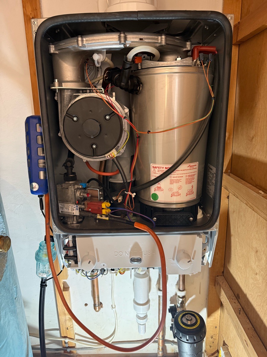 Open Worcester boiler photographed during work, from our Google Business Profile